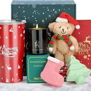 7pc Christmas Gift Set for Women Spa Kit with Tumbler Holiday Basket Self Care
